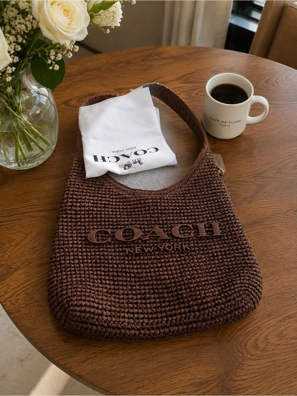 COACH Brown Crocheted Shoulder Bag
